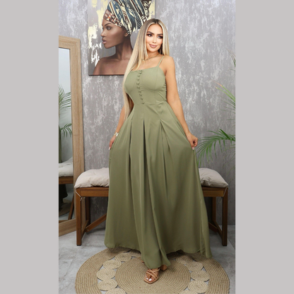 Vestido de gala con tirantes finos y falda plisada en corte amplio