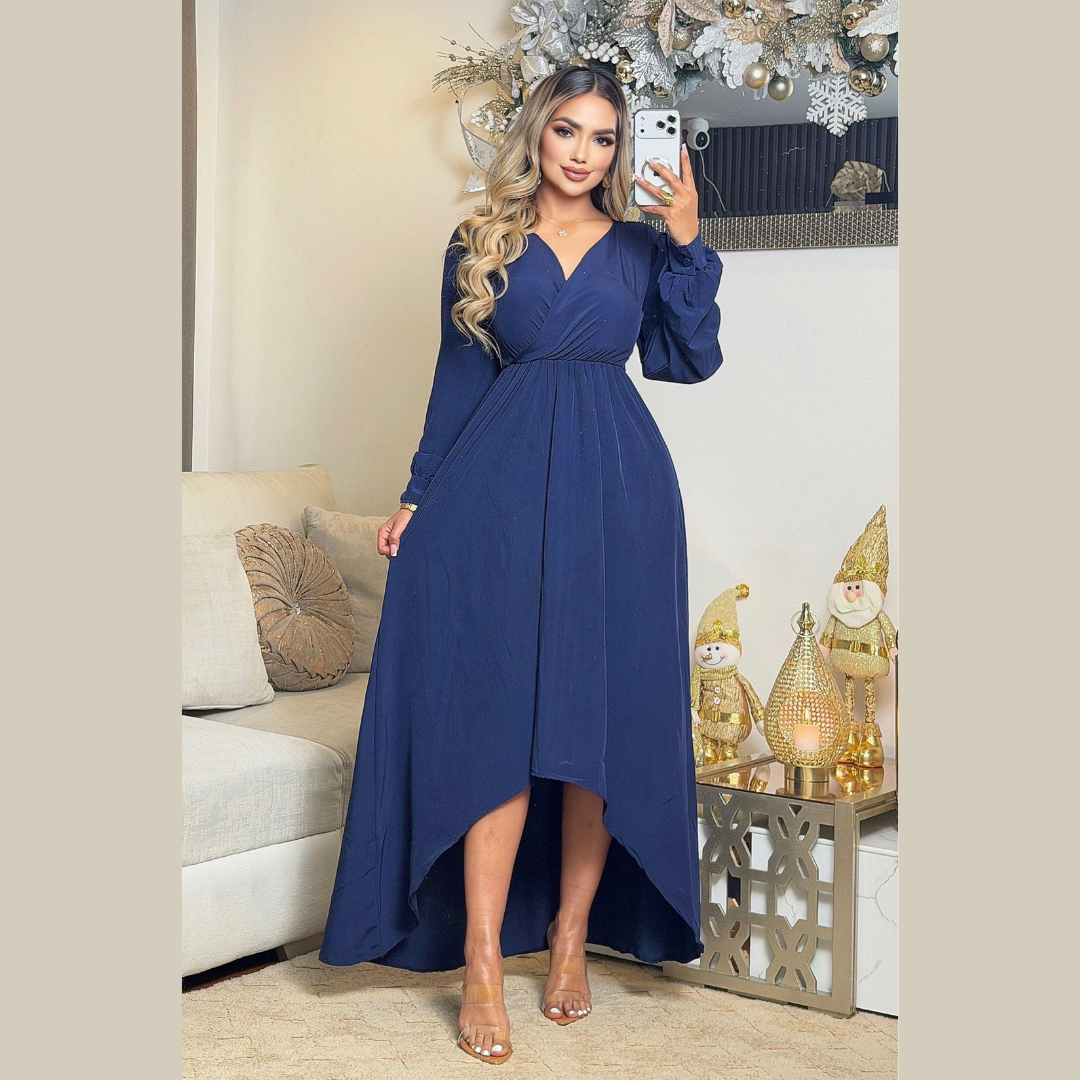 Vestido elegante de manga larga con corte cruzado