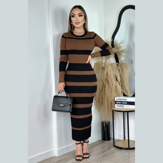 Vestido Largo Rayas Elegante - Moda Femenina Colombiana