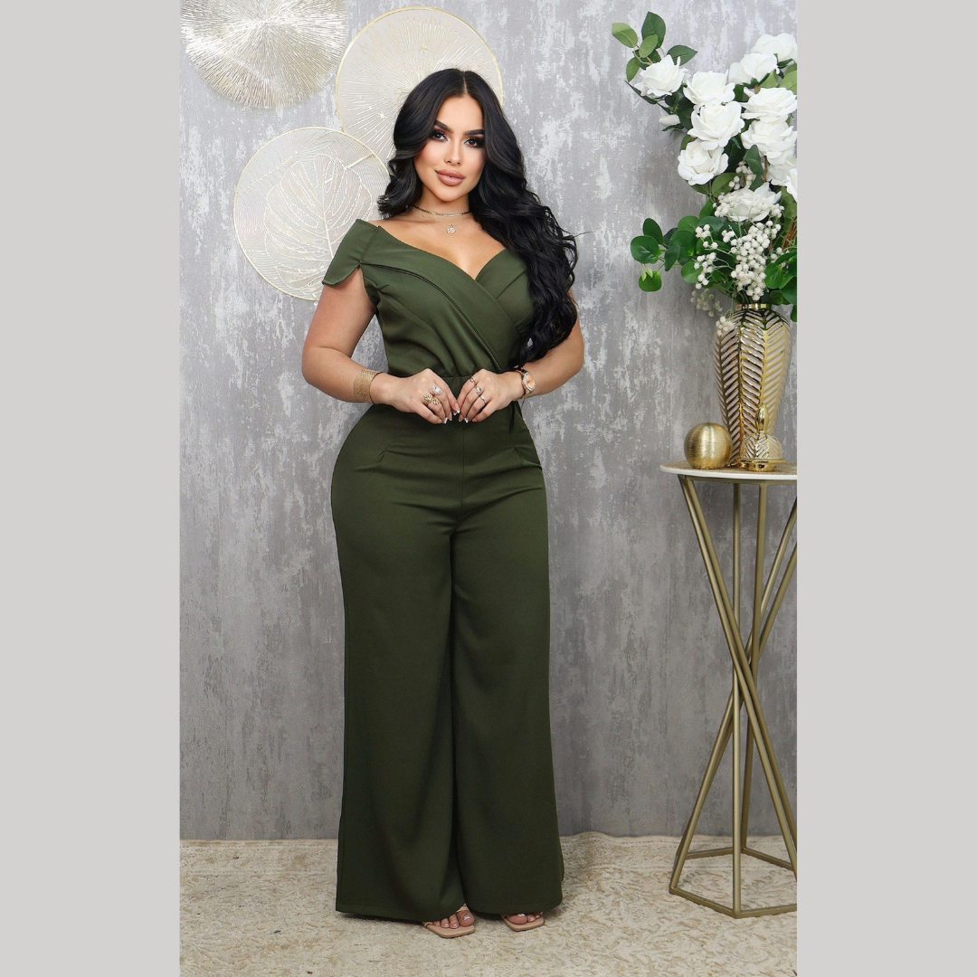 Enterizo de mujer elegante escote en V manga corta