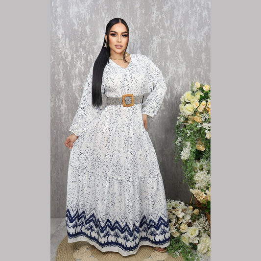 Vestido Largo Elegante para Mujer - Diseño Bohemio con Cinturón y Estampado