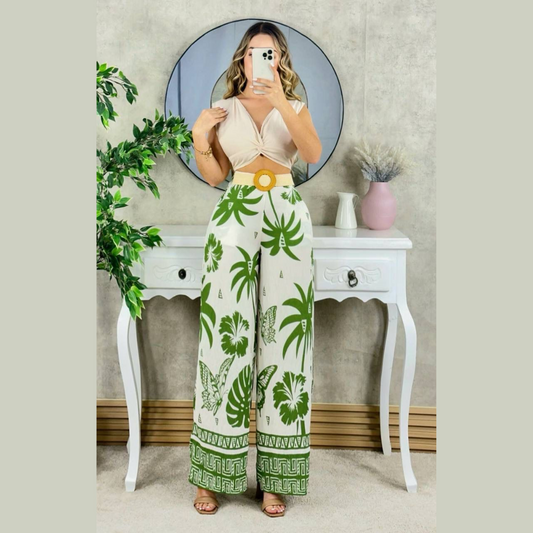 Conjunto de pantalón palazzo estampado y top cruzado
