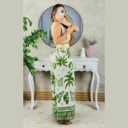 Conjunto de pantalón palazzo estampado y top cruzado