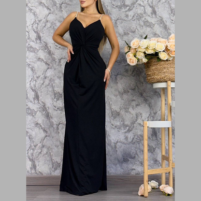 Vestido largo elegante con frunce en la cintura