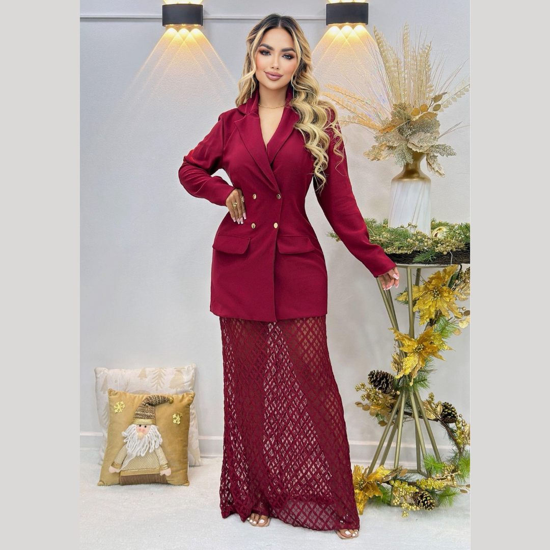 Blazer con Falda Transparente Elegante