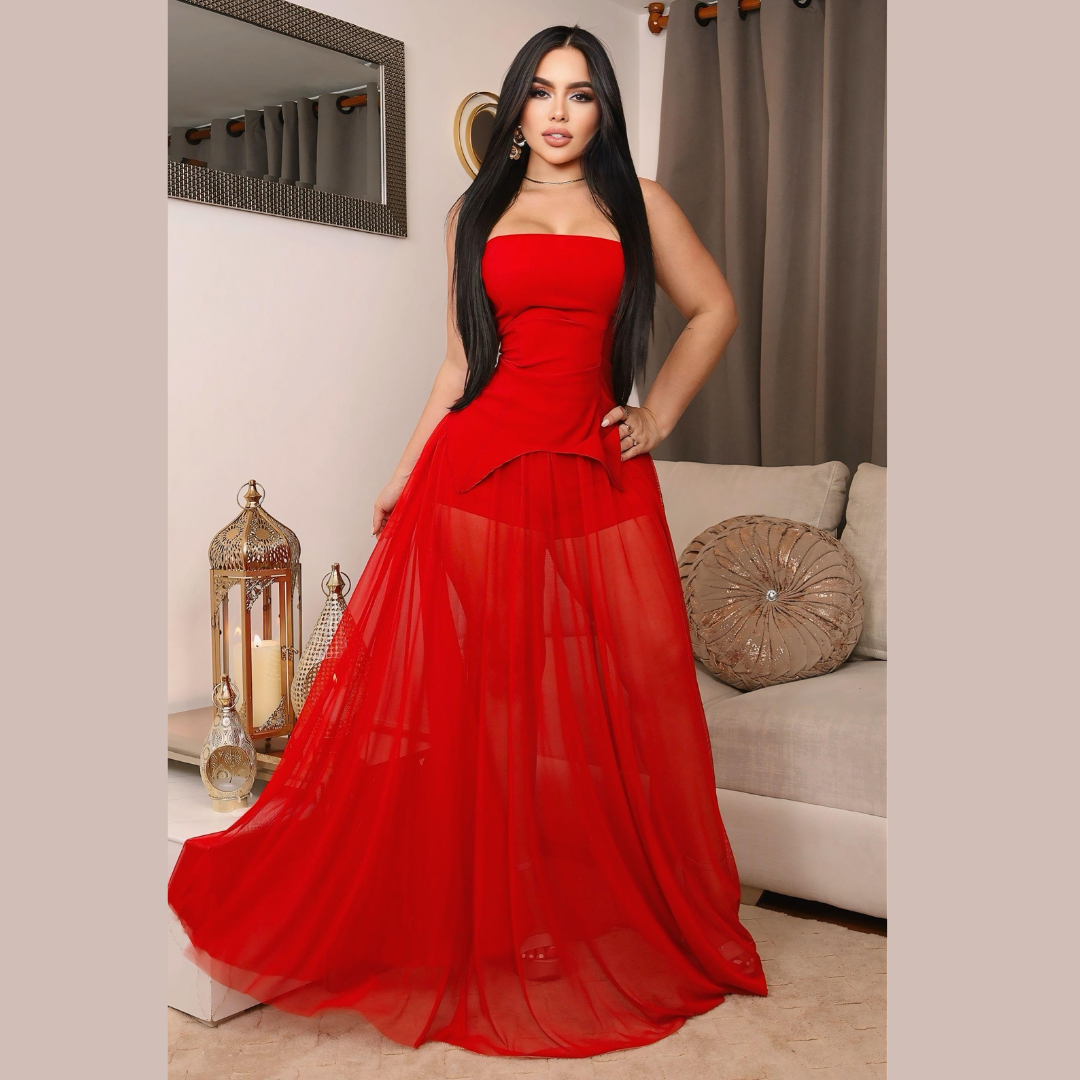 Conjunto para Mujer con Corset Strapless y Falda Larga