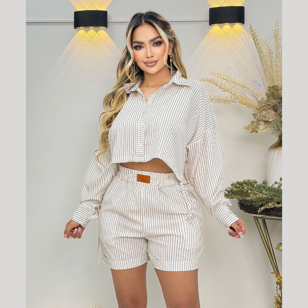 Conjunto Camisa Crop y Short Rayado