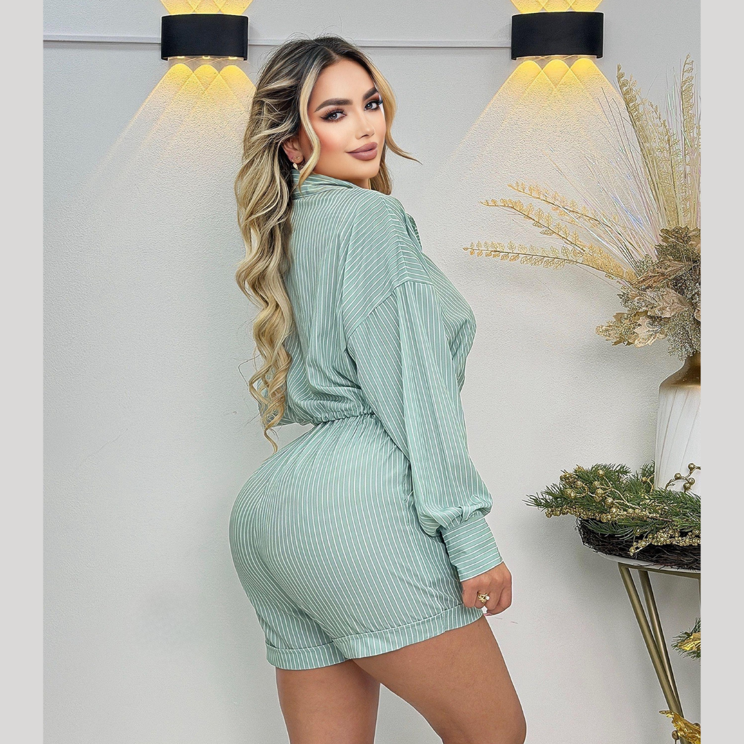 Conjunto Camisa Crop y Short Rayado