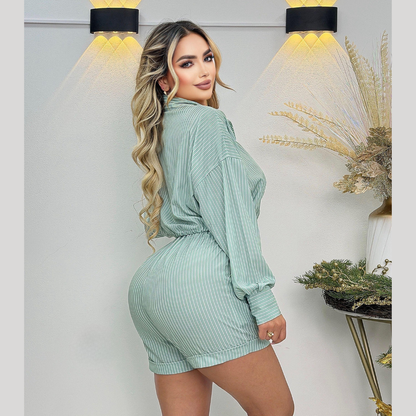 Conjunto Camisa Crop y Short Rayado