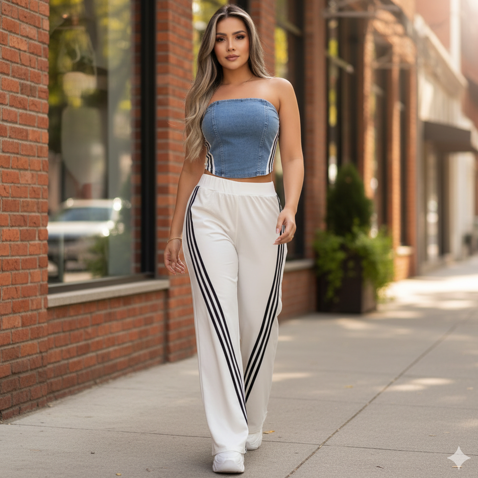 Conjunto urbano con pantalón deportivo y top estilo corset