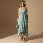 Vestido Midi Asimétrico de Tirantes con Botones Frontales