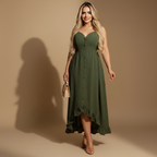 Vestido Midi Asimétrico de Tirantes con Botones Frontales