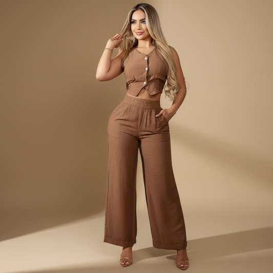 Conjunto Elegante de Chaleco y Pantalón Palazzo