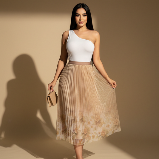 Falda MIDI VALERIA Tul Plisado Floral
