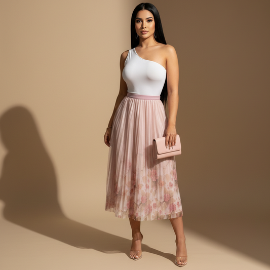Falda MIDI VALERIA Tul Plisado Floral