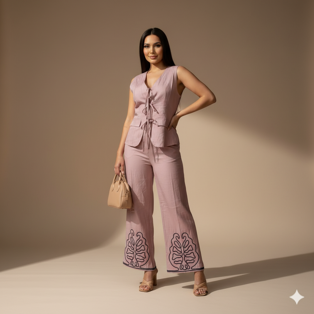 Conjunto de Chaleco y Pantalón con Detalle Decorativo