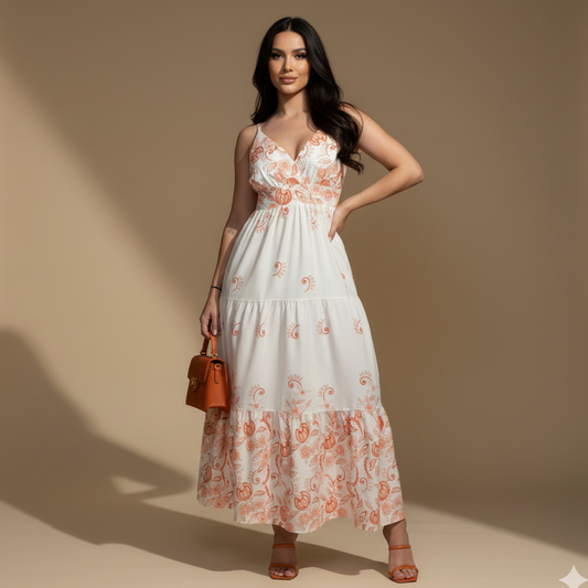 Vestido largo elegante para mujer con tirantes y escote en V