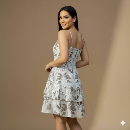 Vestido Corto Estampado para Mujer con Tirantes y Falda en Capas