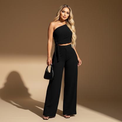 Conjunto para Mujer Top Asimétrico y Pantalón de Corte Recto