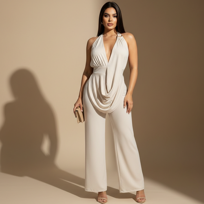 Enterizo Largo para Mujer con Escote Profundo y Pantalón Amplio