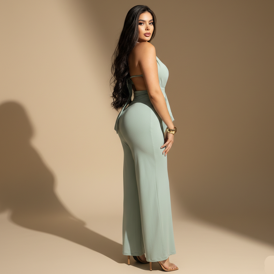 Enterizo Largo para Mujer con Escote Profundo y Pantalón Amplio