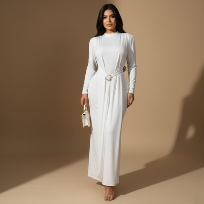 Vestido Largo para Mujer con Manga Larga y Detalle Ajustable en Cintura