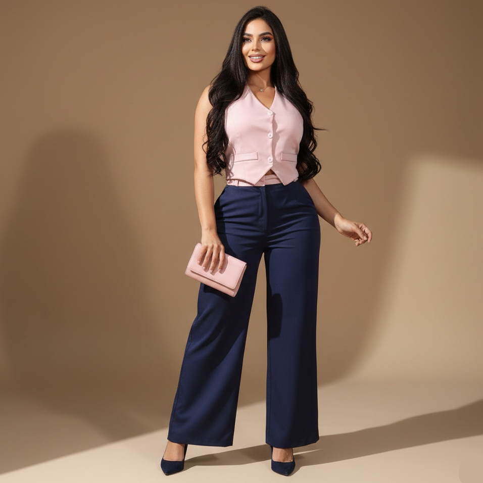 Conjunto para Mujer de Chaleco y Pantalón de Corte Amplio