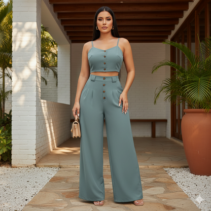 Conjunto Palazzo con Top de Botones