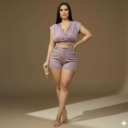 Conjunto Top Cruzado y Short de Tiro Alto