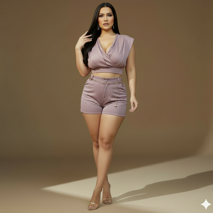 Conjunto Top Cruzado y Short de Tiro Alto