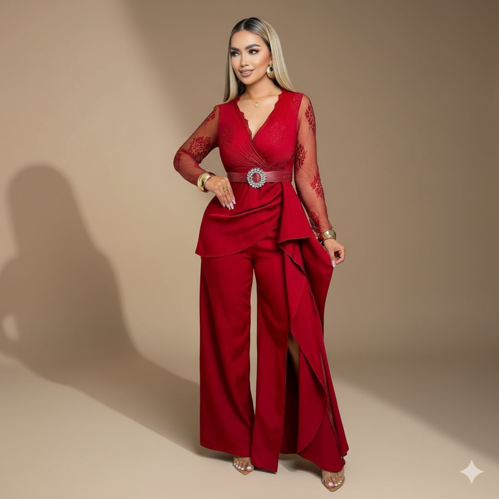 Enterizo Encaje fino y Cinturón Luxury