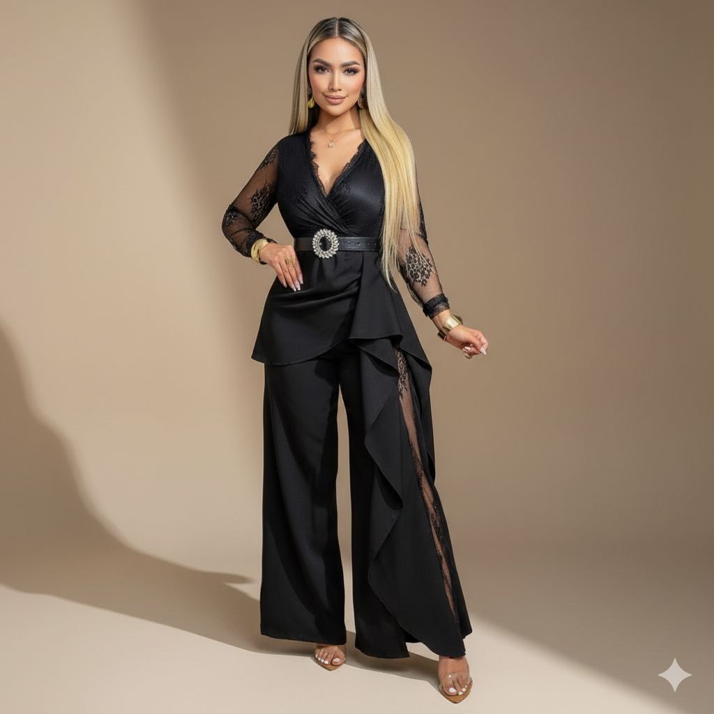 Enterizo Encaje fino y Cinturón Luxury