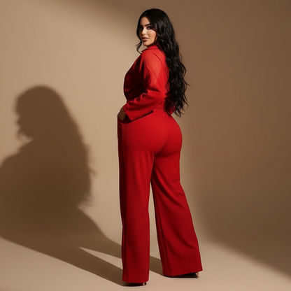 Enterizo palazzo para mujer con camisa manga larga y cinturón elegante