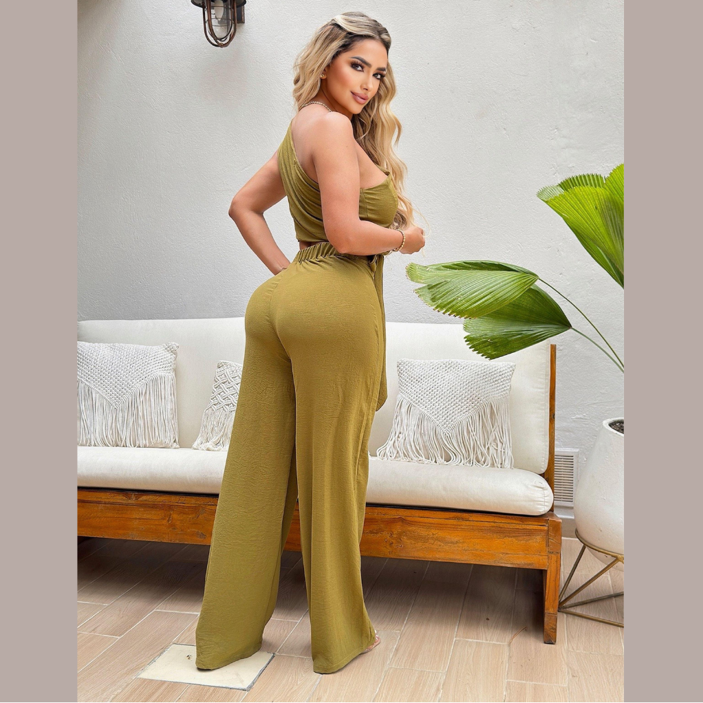 Conjunto para Mujer Top Asimétrico y Pantalón de Corte Recto