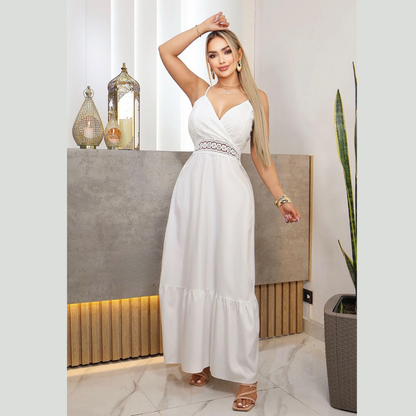 Vestido Largo para Mujer con Encaje y Escote Cruzado