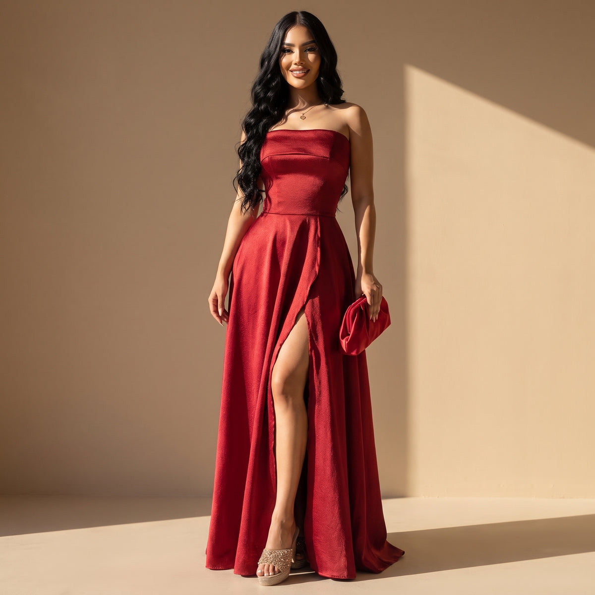 Vestido de fiesta elegante con abertura lateral para mujer