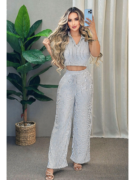 Conjunto elegante pantalón estampado raya