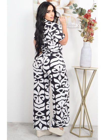 Conjunto con pantalon palazzo y camisa corta