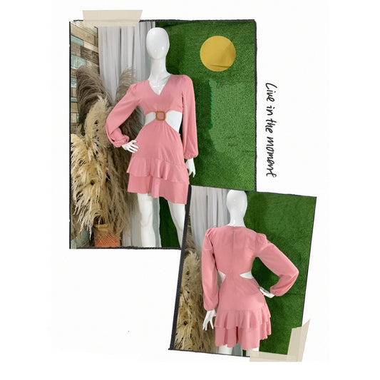 Enterizo falda shorts manga larga  con escote