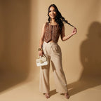 Conjunto top  bordado y pantalón bota ancha