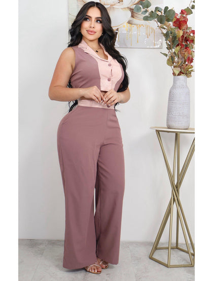 Conjunto Bicolor de 2 Piezas con Pantalón y Top sin Mangas