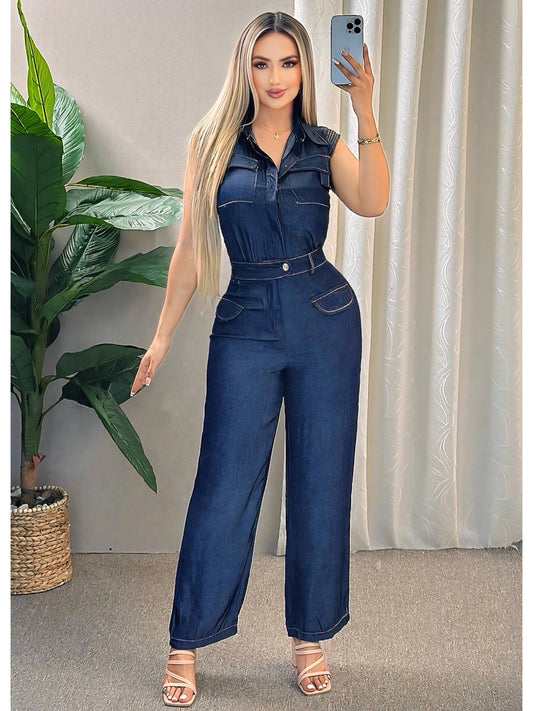 Conjunto pantalón chambray unicolor
