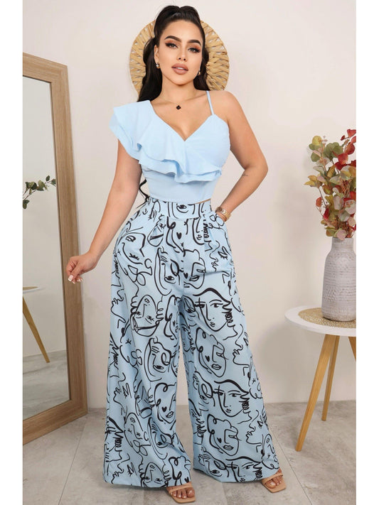 Conjunto pantalón y blusa con boleros